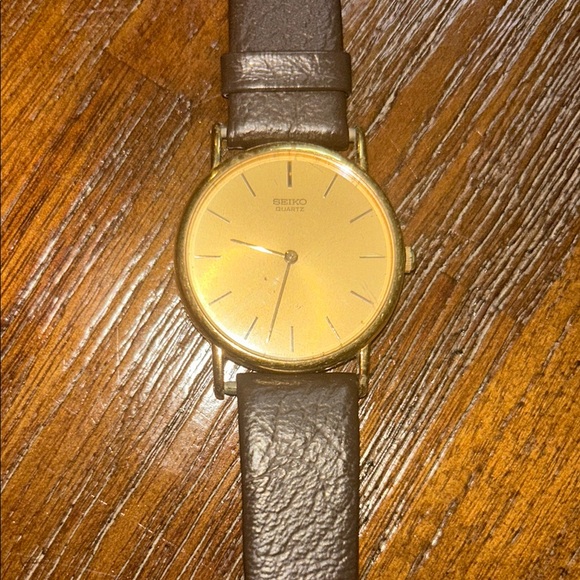 Seiko Gold Watch with Brown Leather Strap